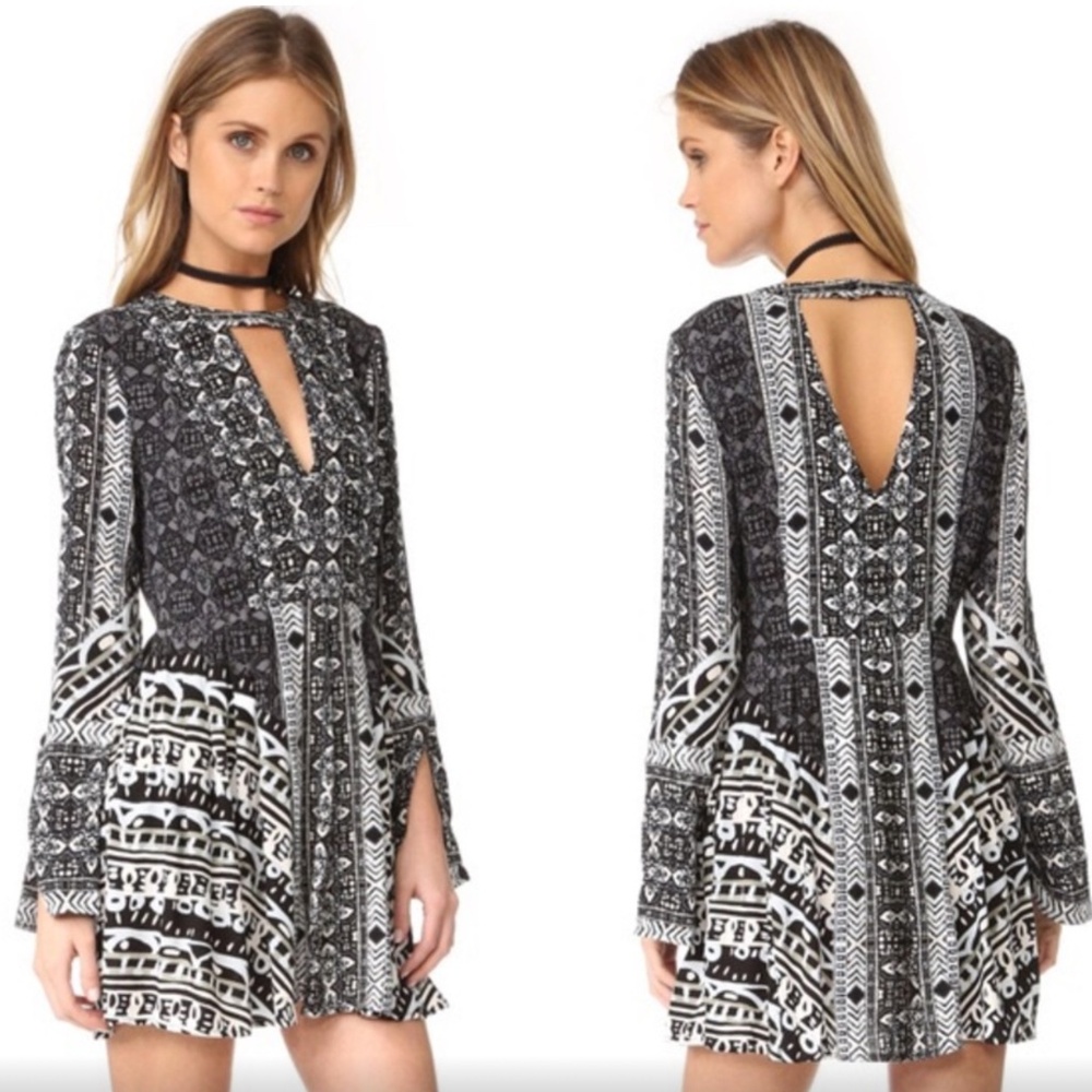 Free People Black and White Printed Mini Dress